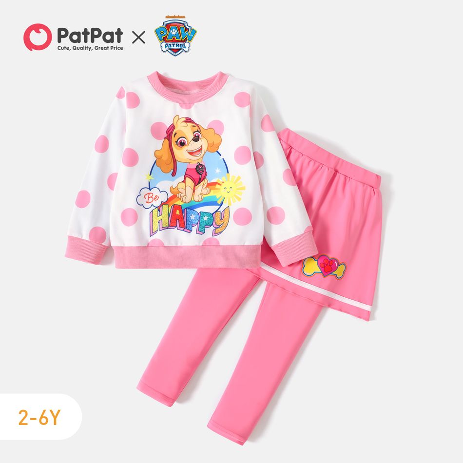 PAW Patrol 2pcs Toddler Girl Polka dots Sweatshirt and Skirt Leggings Set White big image 1