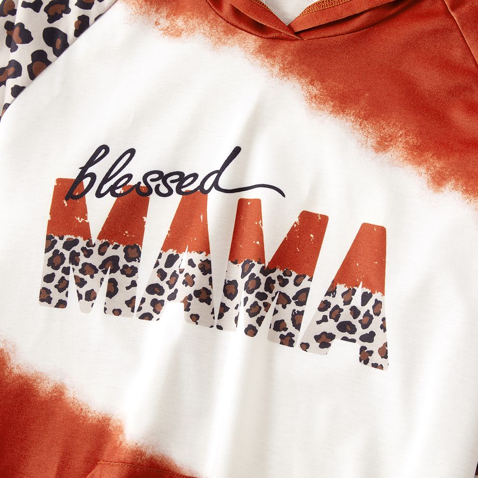 Mommy and Me Leopard Letter Print Colorblock Long-sleeve Hoodies DarkOrange big image 4