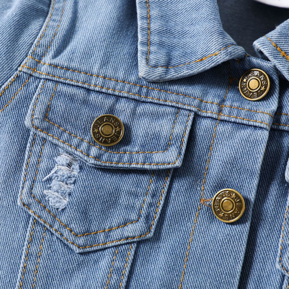 Toddler Boy/Girl Trendy Lapel Collar Cotton Blue Denim Jacket Blue big image 4