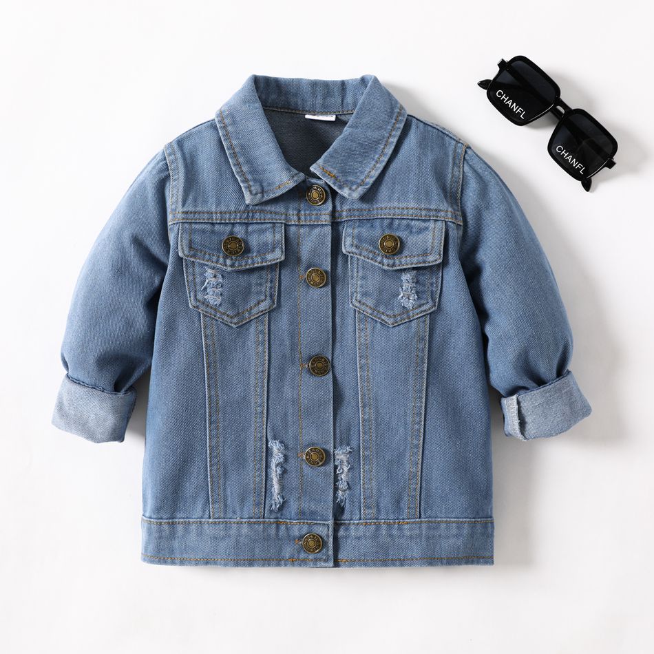 Toddler Boy/Girl Trendy Lapel Collar Cotton Blue Denim Jacket Blue big image 1