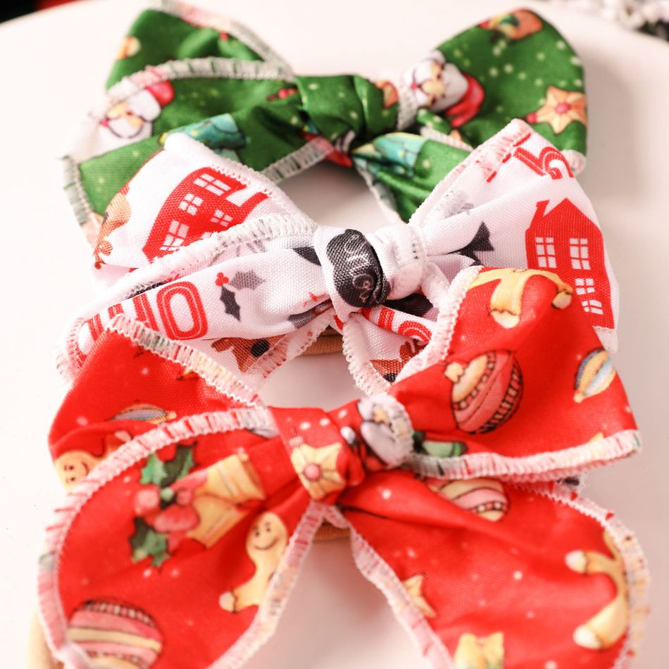 3Pcs Christmas Bow Hair Ties for Girls (Pattern Position Random) Red big image 3