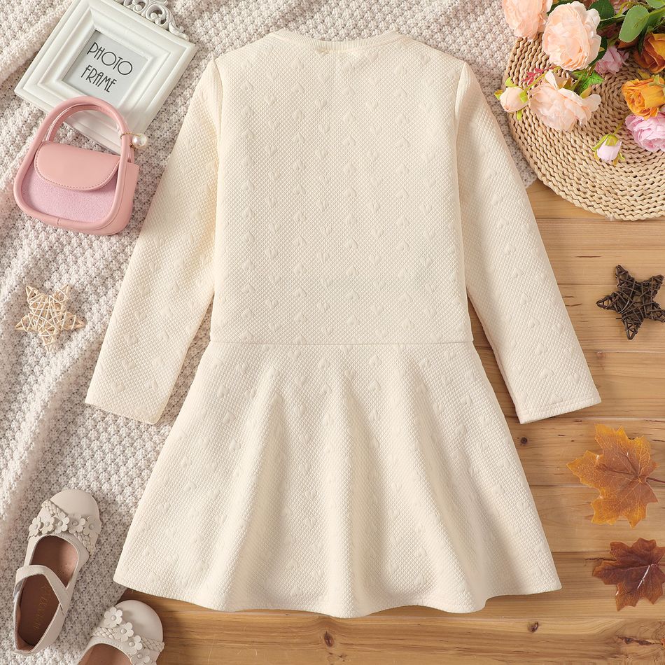 Kid Girl Sweet Heart Textured Solid Color Long-sleeve Dress Apricot big image 2