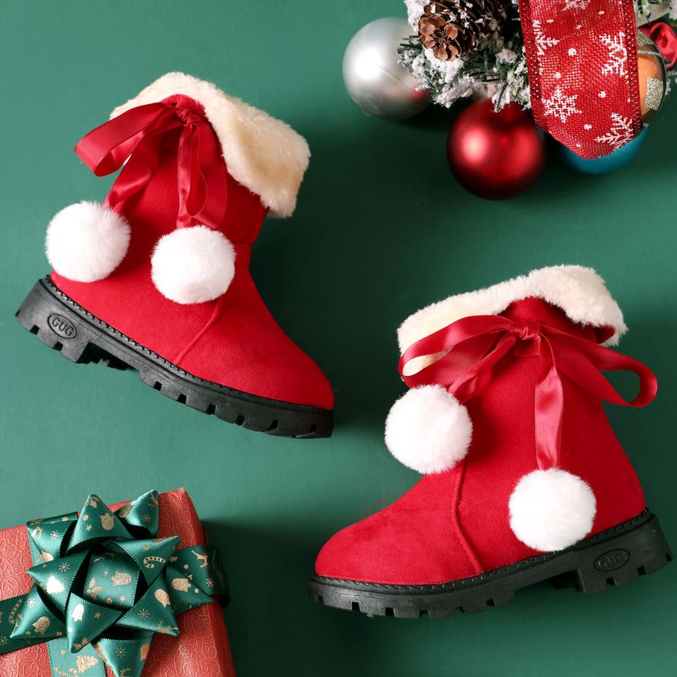 Toddler / Kid Christmas Pom Pom Decor Red Snow Boots Red big image 2
