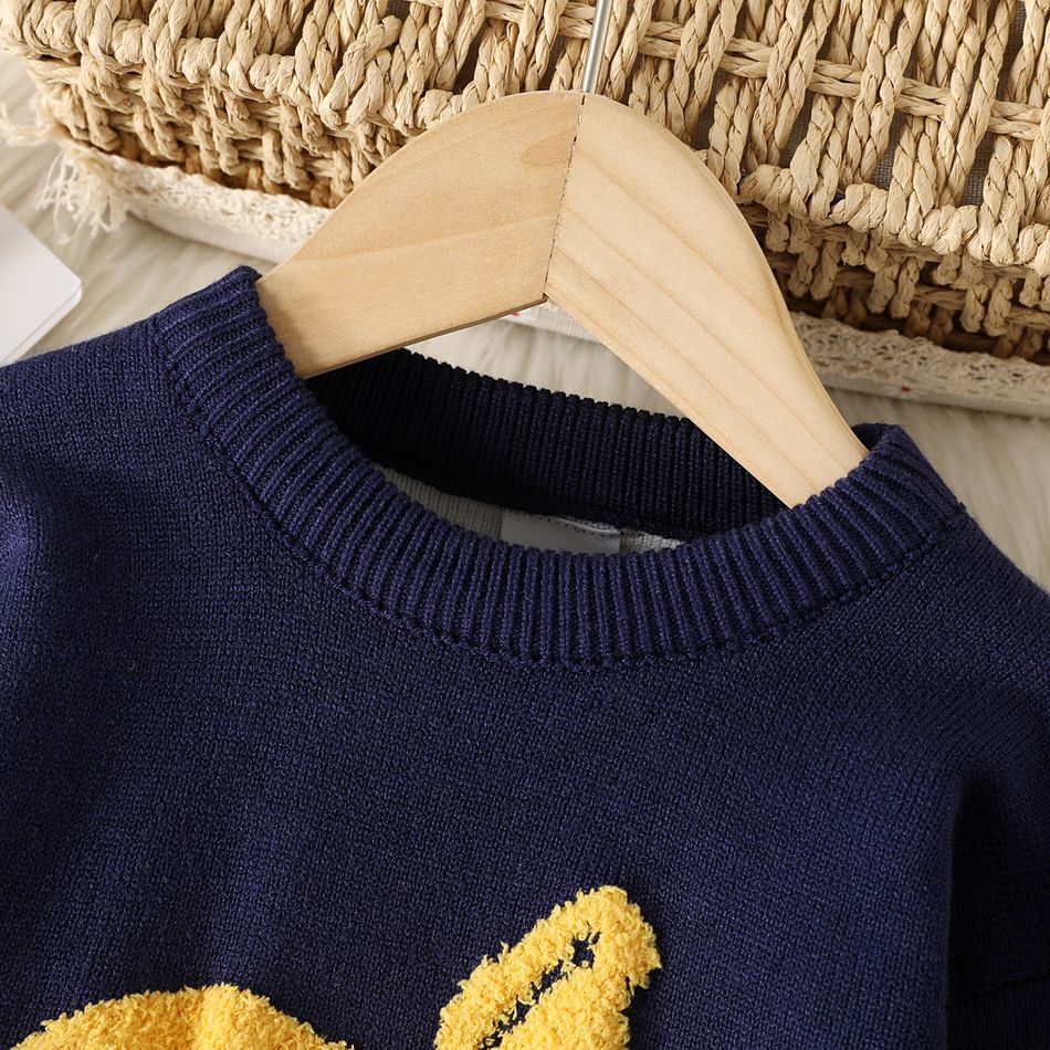 Toddler Boy Playful Dinosaur Embroidered Knit Sweater Dark Blue big image 5