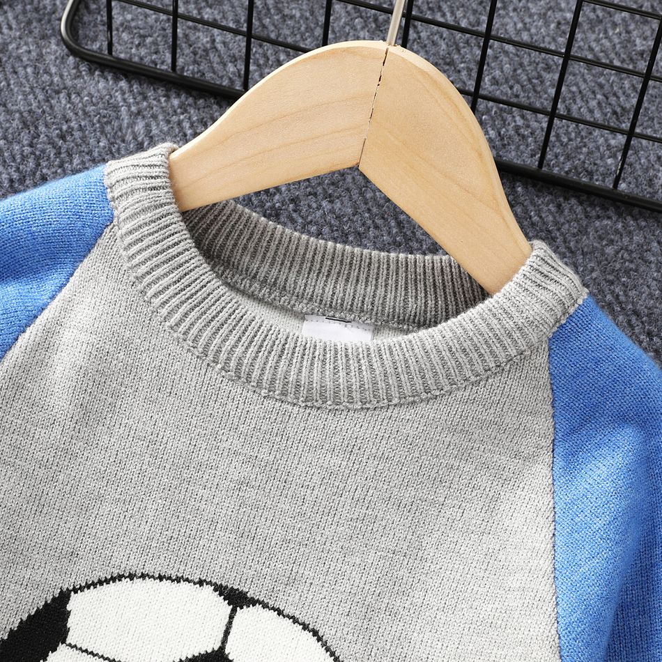 Soccer Cup Toddler Boy Trendy Soccer Pattern Colorblock Raglan Sleeve Sweater Grey big image 3