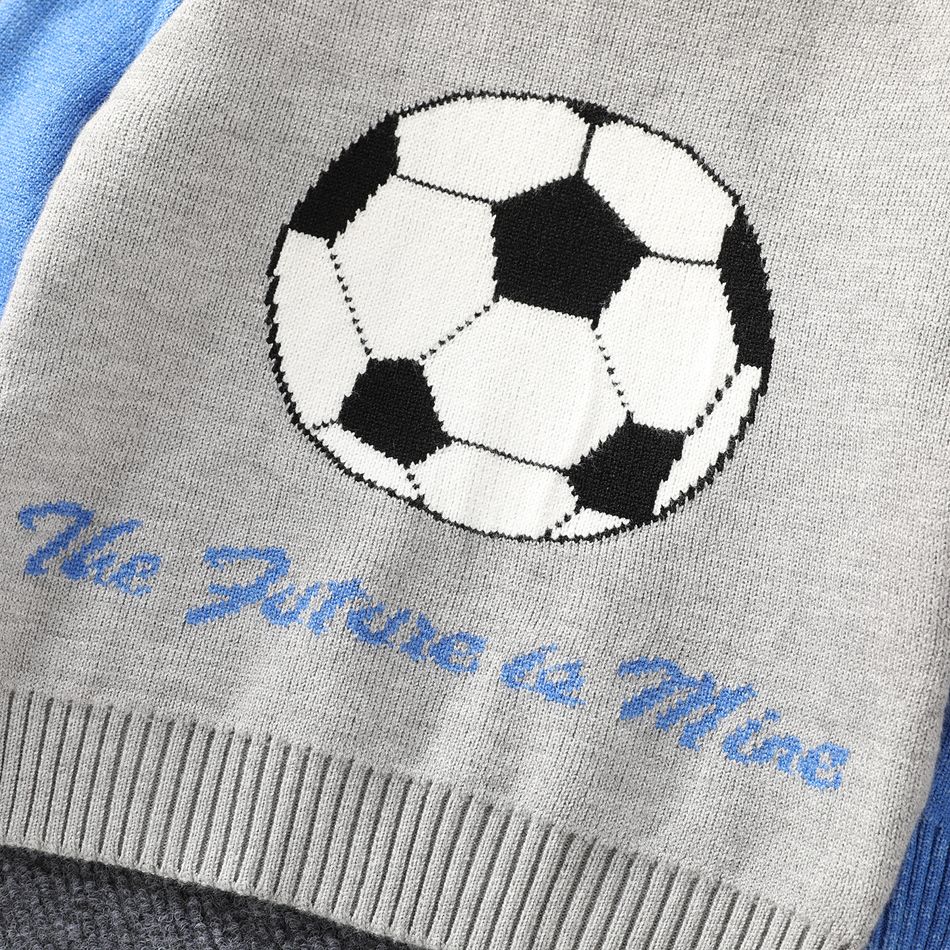 Soccer Cup Toddler Boy Trendy Soccer Pattern Colorblock Raglan Sleeve Sweater Grey big image 4