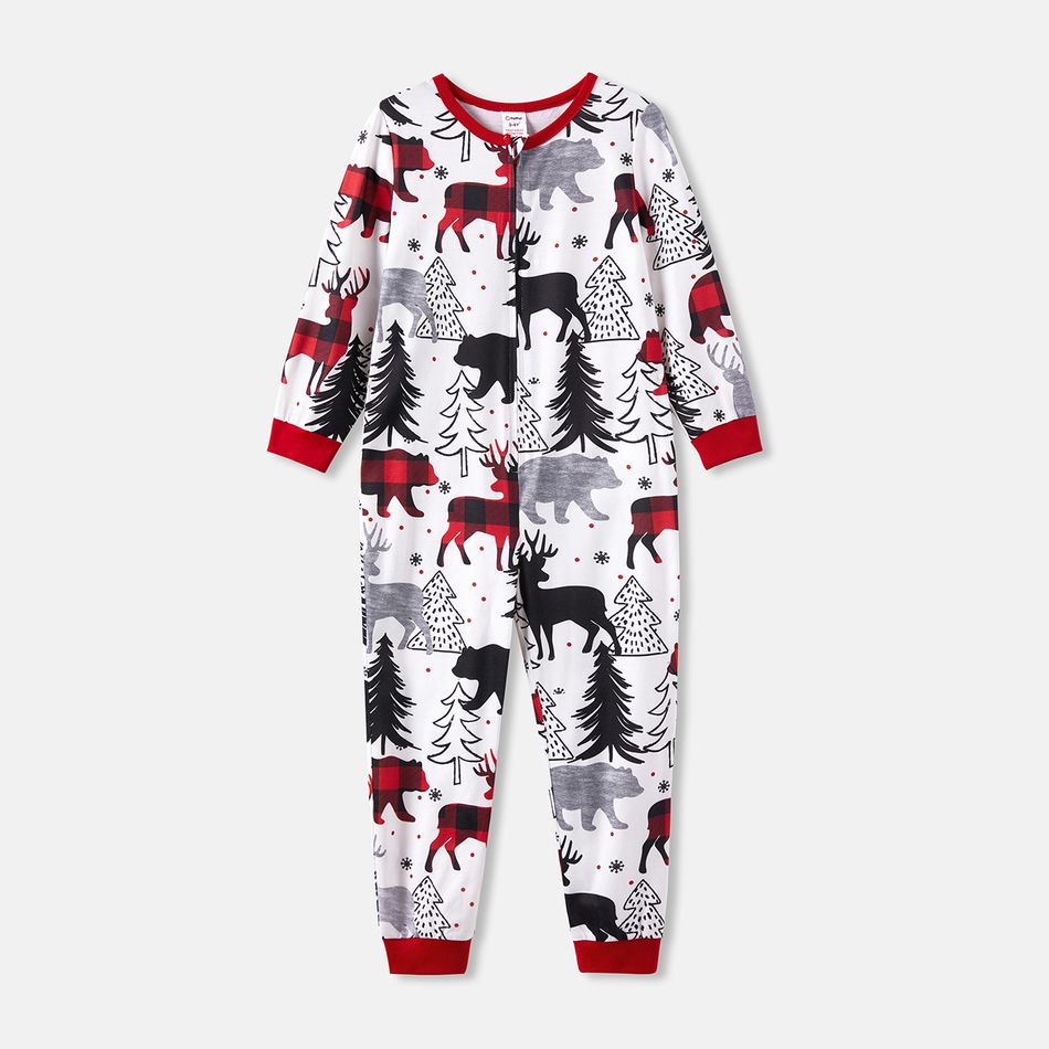Christmas Family Matching Allover Print Long-sleeve Zipper Onesies Pajamas (Flame Resistant) REDWHITE big image 9