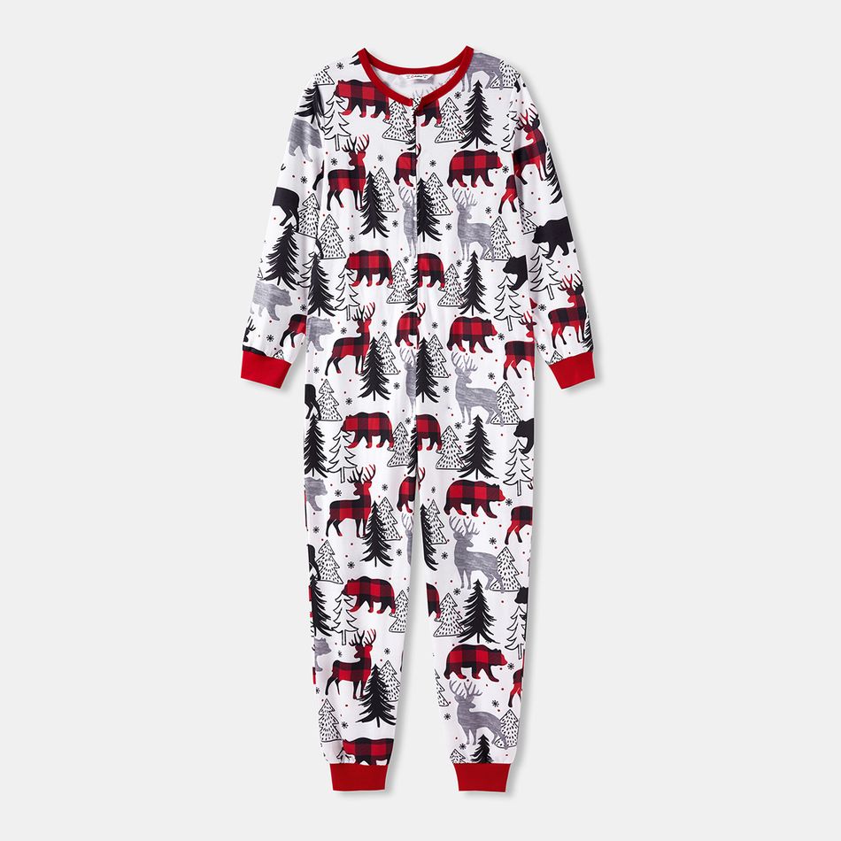 Christmas Family Matching Allover Print Long-sleeve Zipper Onesies Pajamas (Flame Resistant) REDWHITE big image 7