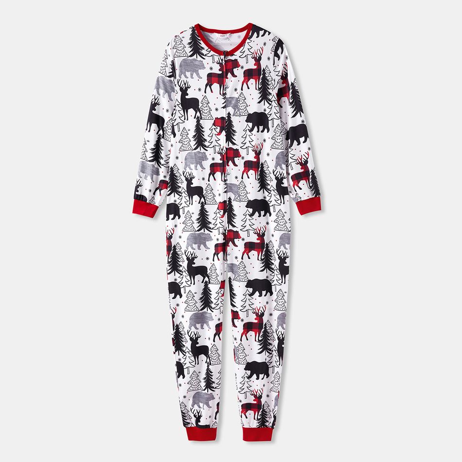 Christmas Family Matching Allover Print Long-sleeve Zipper Onesies Pajamas (Flame Resistant) REDWHITE big image 5