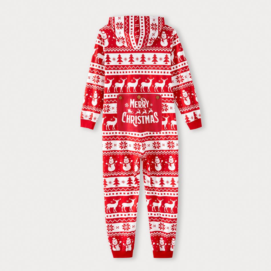 Christmas Family Matching Allover Red Print Long-sleeve Hooded Zipper Onesies Pajamas Sets (Flame Resistant) Red-2 big image 10