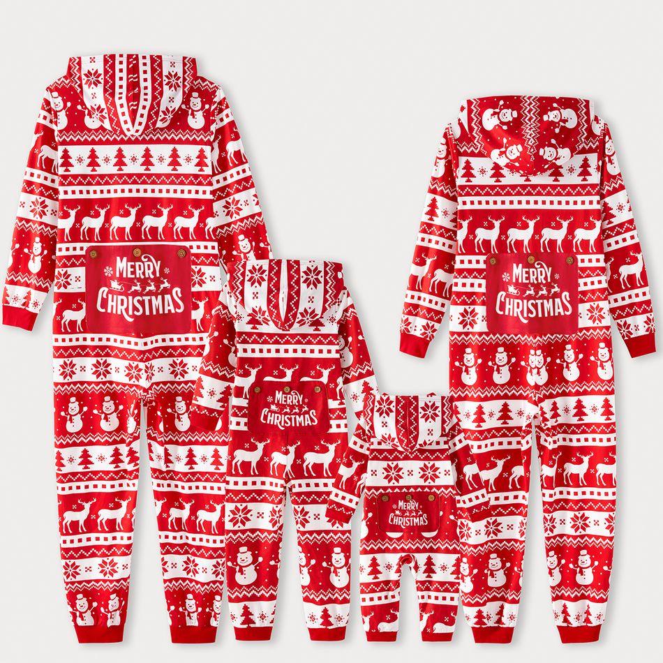Christmas Family Matching Allover Red Print Long-sleeve Hooded Zipper Onesies Pajamas Sets (Flame Resistant) Red-2 big image 7