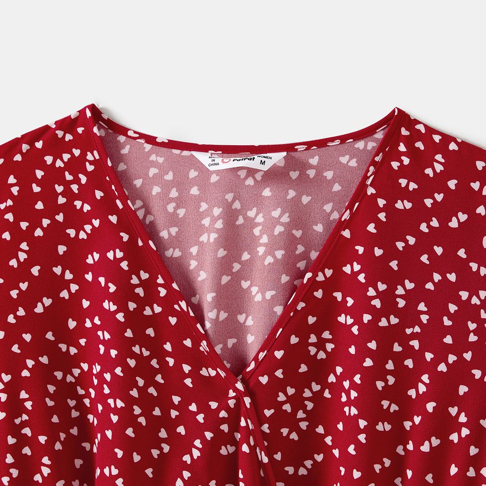 Mommy and Me Allover Floral Print V Neck Long-sleeve Belted Flowy Dresses WineRed big image 3