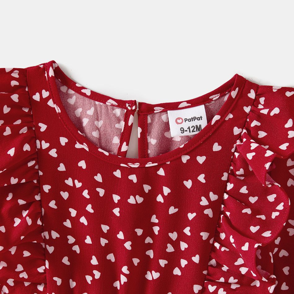 Mommy and Me Allover Floral Print V Neck Long-sleeve Belted Flowy Dresses WineRed big image 10