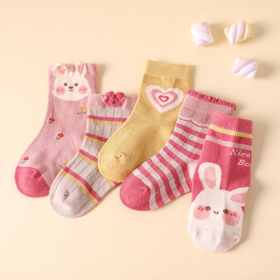 5-pairs Baby / Toddler Cartoon Bunny Pattern Crew Socks Set Pink big image 6