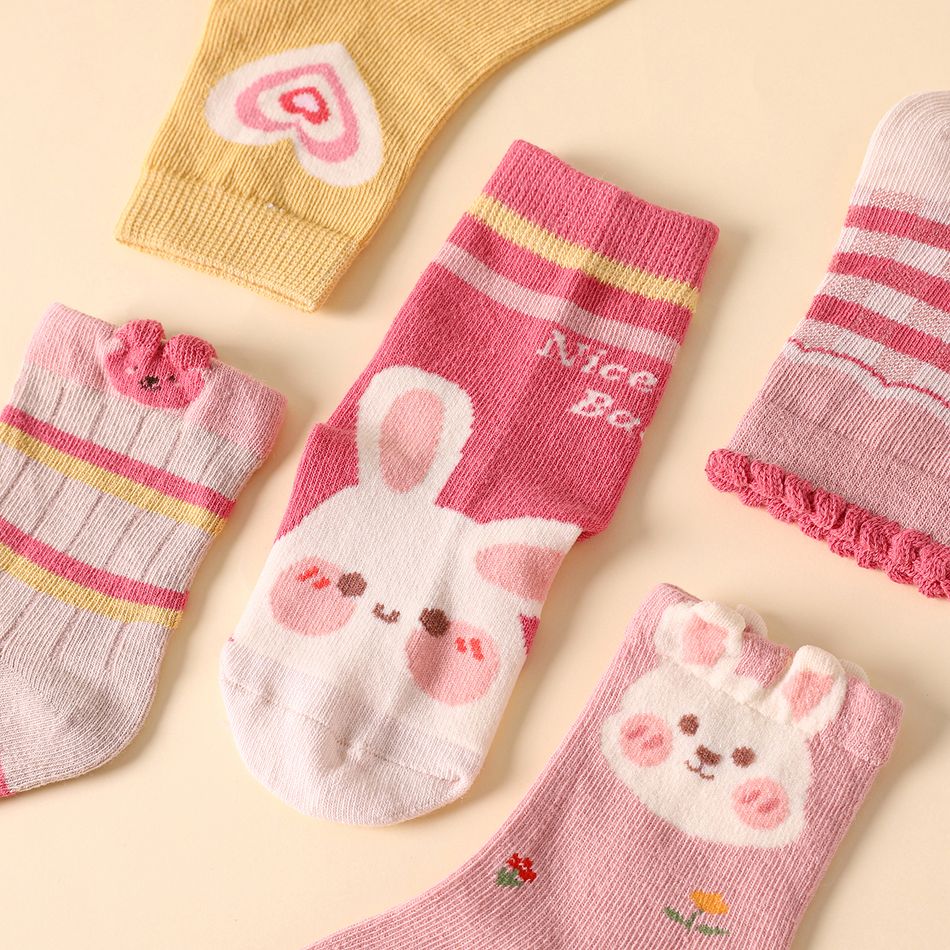 5-pairs Baby / Toddler Cartoon Bunny Pattern Crew Socks Set Pink big image 5