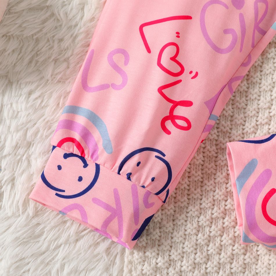 2pcs Kid Girl Heart/Rainbow Print Long-sleeve Tee and Elasticized Pants Pajamas Sleepwear Set Pink big image 4