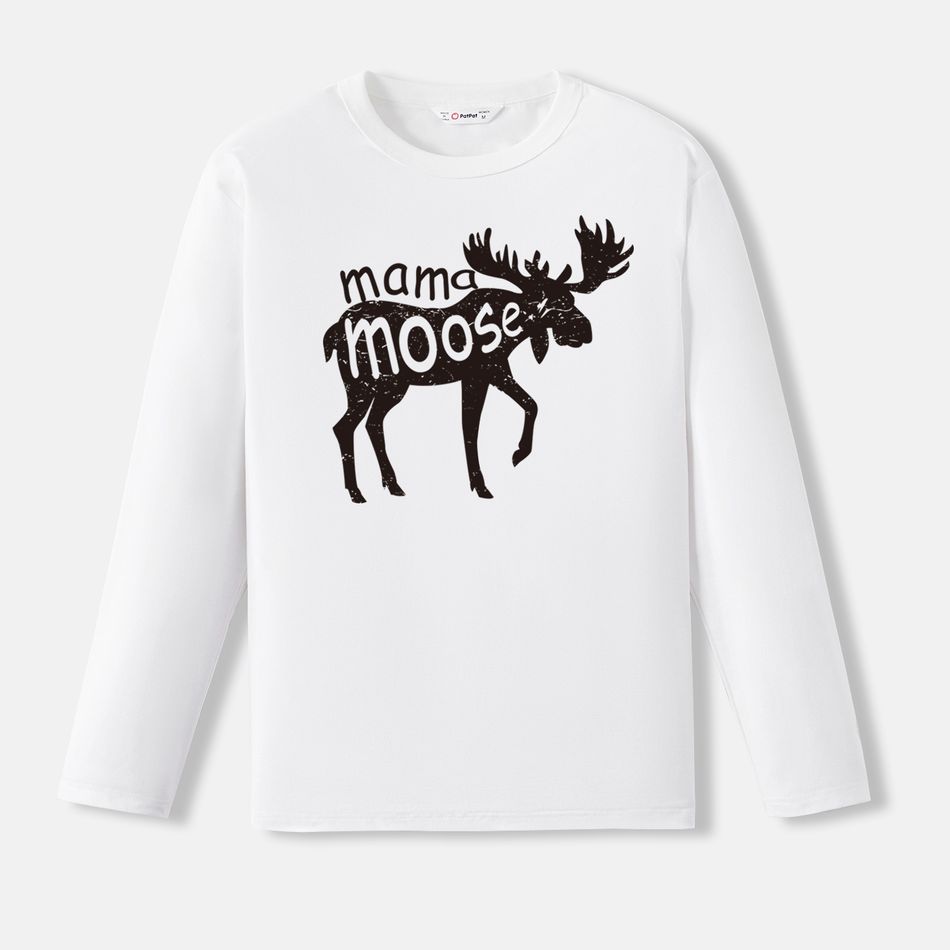 Go-Neat Water Repellent and Stain Resistant Family Matching Christmas Moose Print Long-sleeve Tee White big image 3
