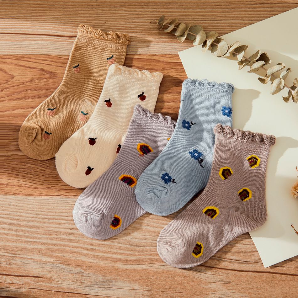 5-pairs Baby / Toddler / Kid Lettuce Trim Socks Grey big image 1