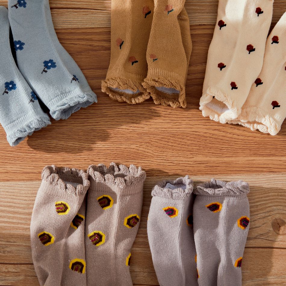 5-pairs Baby / Toddler / Kid Lettuce Trim Socks Grey big image 3