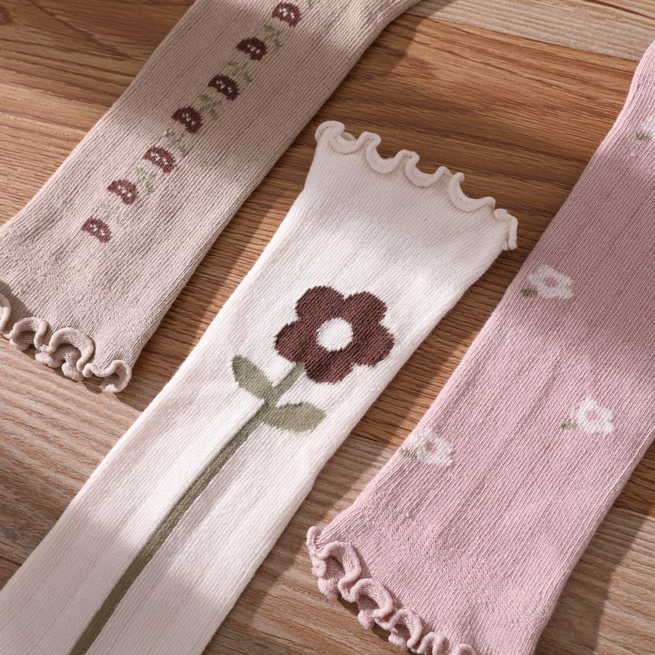 3-pairs Baby Floral Jacquard Long Stockings Set Multi-color