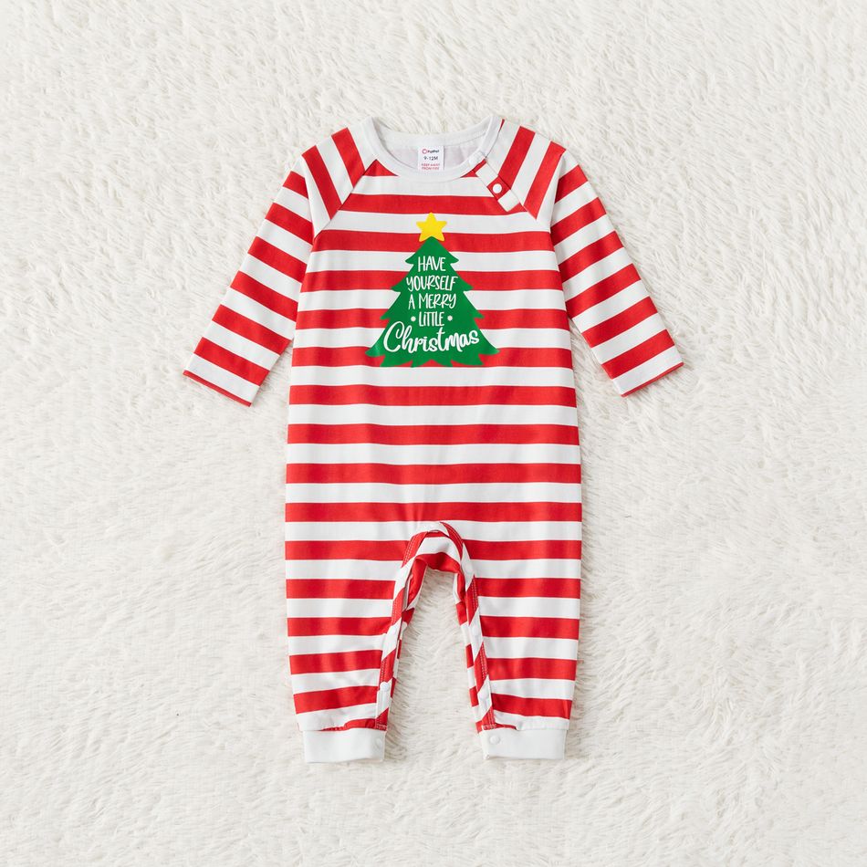 Christmas Family Matching Xmas Tree & Letter Print Red Striped Long-sleeve Pajamas Sets (Flame Resistant) REDWHITE big image 3