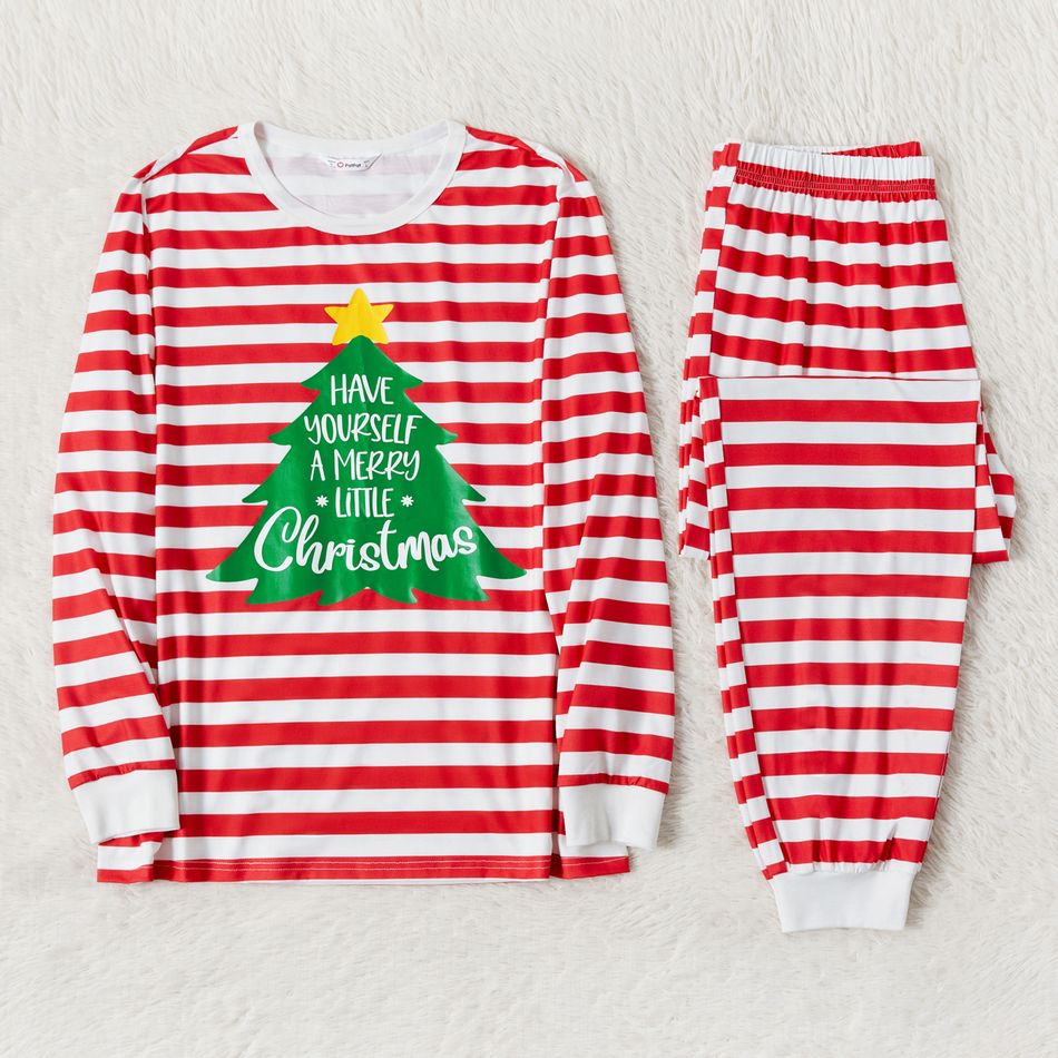 Christmas Family Matching Xmas Tree & Letter Print Red Striped Long-sleeve Pajamas Sets (Flame Resistant) REDWHITE big image 6