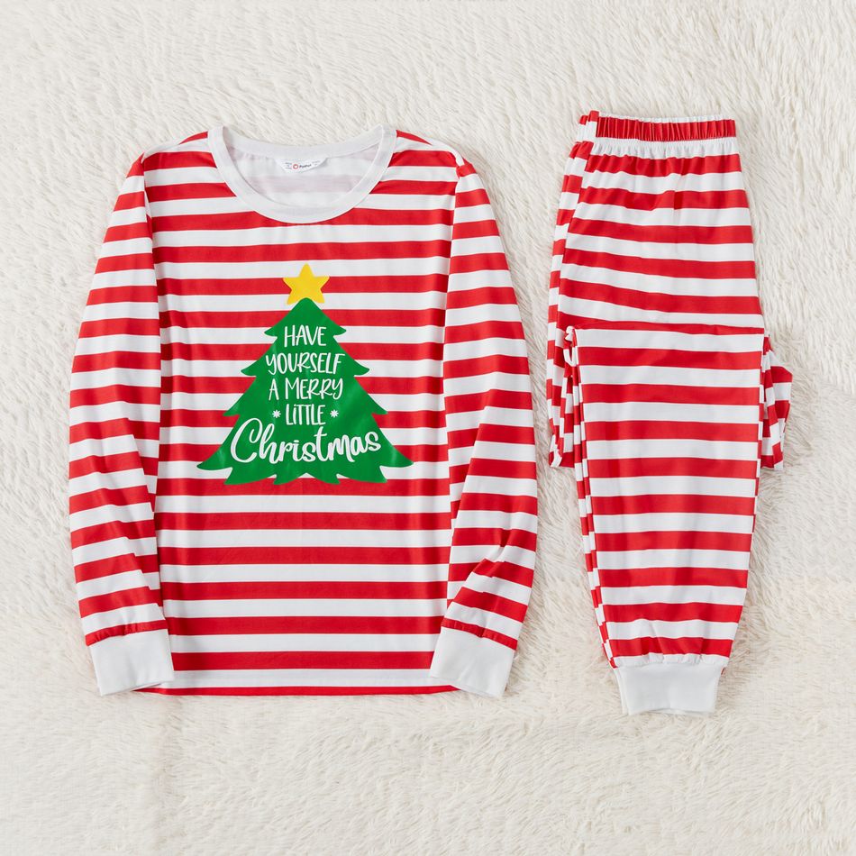 Christmas Family Matching Xmas Tree & Letter Print Red Striped Long-sleeve Pajamas Sets (Flame Resistant) REDWHITE big image 9
