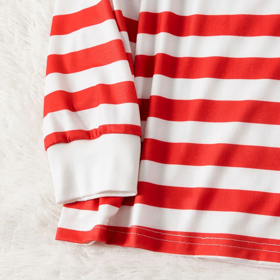 Christmas Family Matching Xmas Tree & Letter Print Red Striped Long-sleeve Pajamas Sets (Flame Resistant) REDWHITE big image 10
