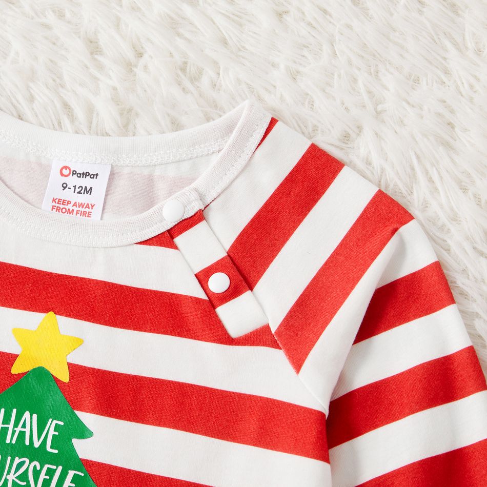 Christmas Family Matching Xmas Tree & Letter Print Red Striped Long-sleeve Pajamas Sets (Flame Resistant) REDWHITE big image 2