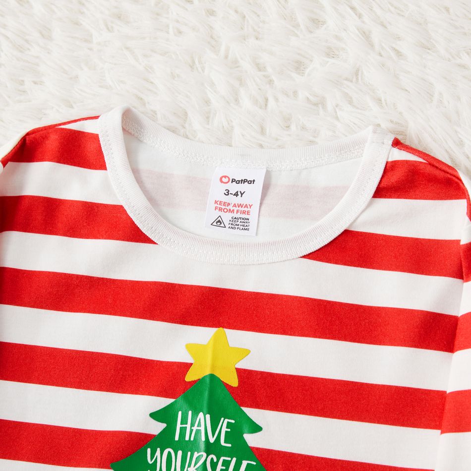 Christmas Family Matching Xmas Tree & Letter Print Red Striped Long-sleeve Pajamas Sets (Flame Resistant) REDWHITE big image 8