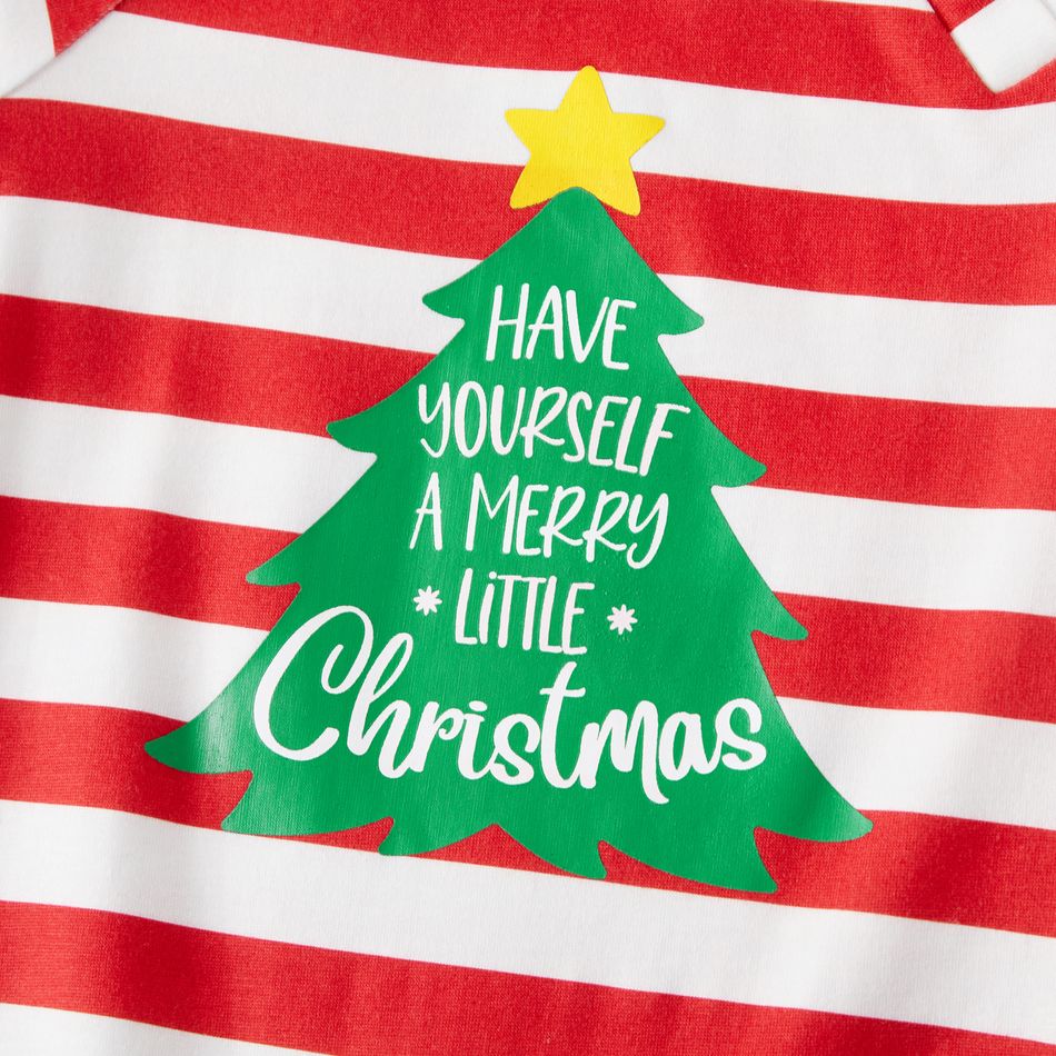 Christmas Family Matching Xmas Tree & Letter Print Red Striped Long-sleeve Pajamas Sets (Flame Resistant) REDWHITE big image 4