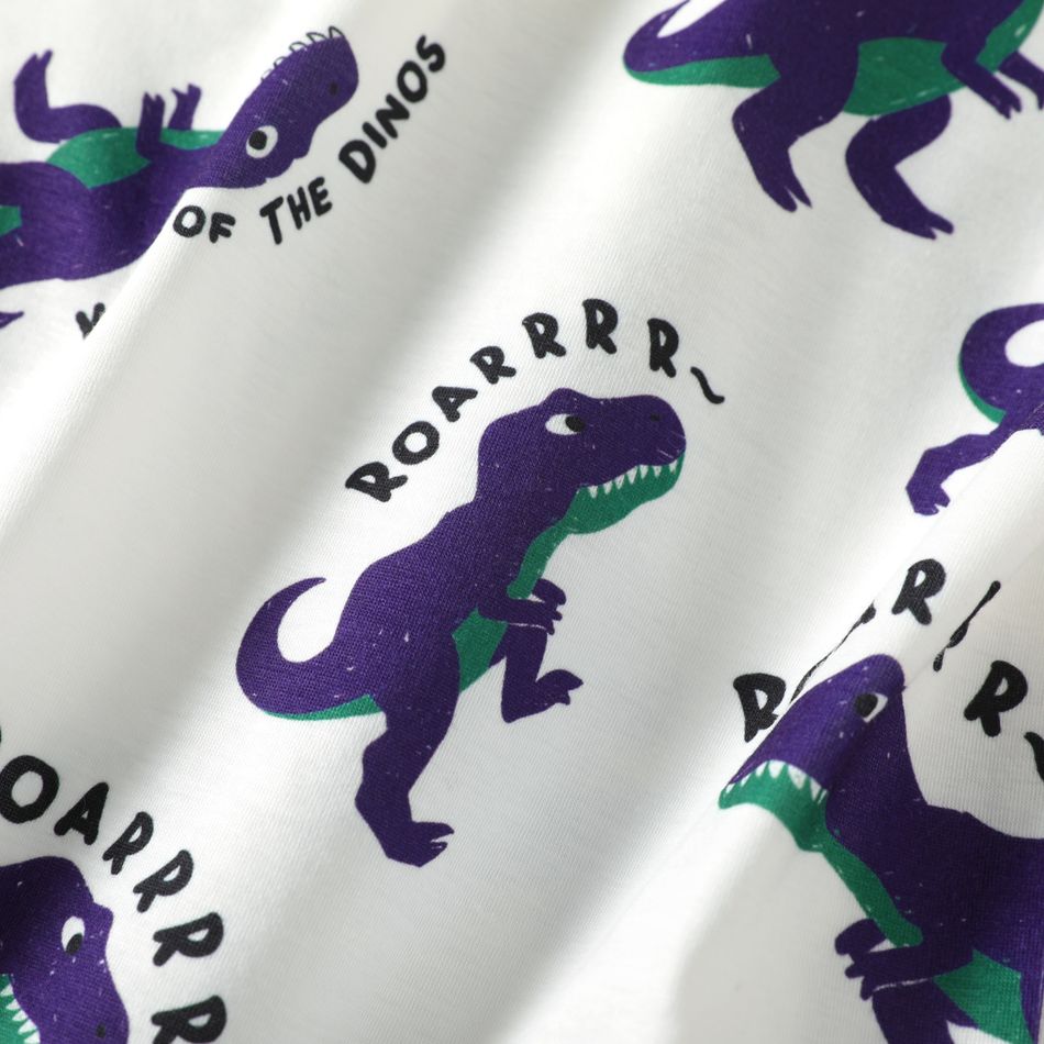 2pcs Kid Boy Dinosaur Print Long-sleeve Tee and Pants Pajamas Sleepwear Set White big image 4