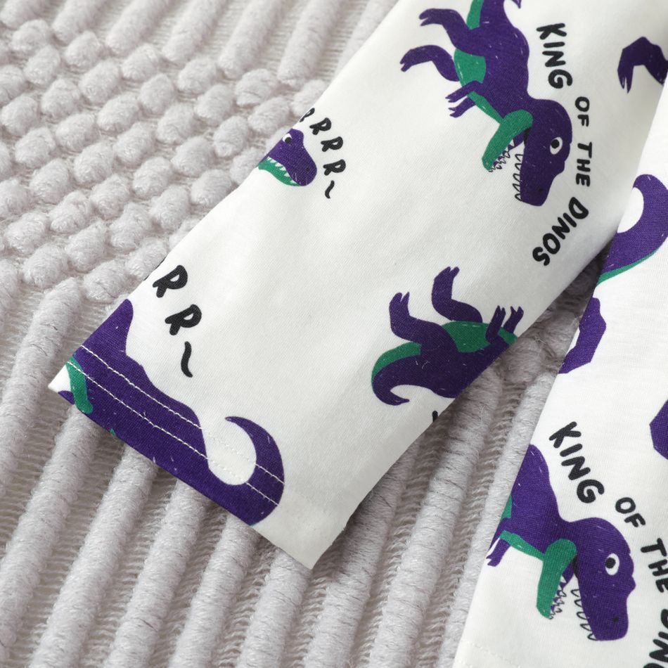 2pcs Kid Boy Dinosaur Print Long-sleeve Tee and Pants Pajamas Sleepwear Set White big image 3