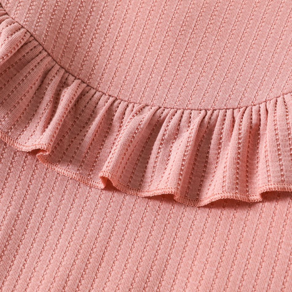 2pcs Toddler Girl Sweet Ruffled Pink Sweatshirt and Elasticized Pants Set Pink big image 4