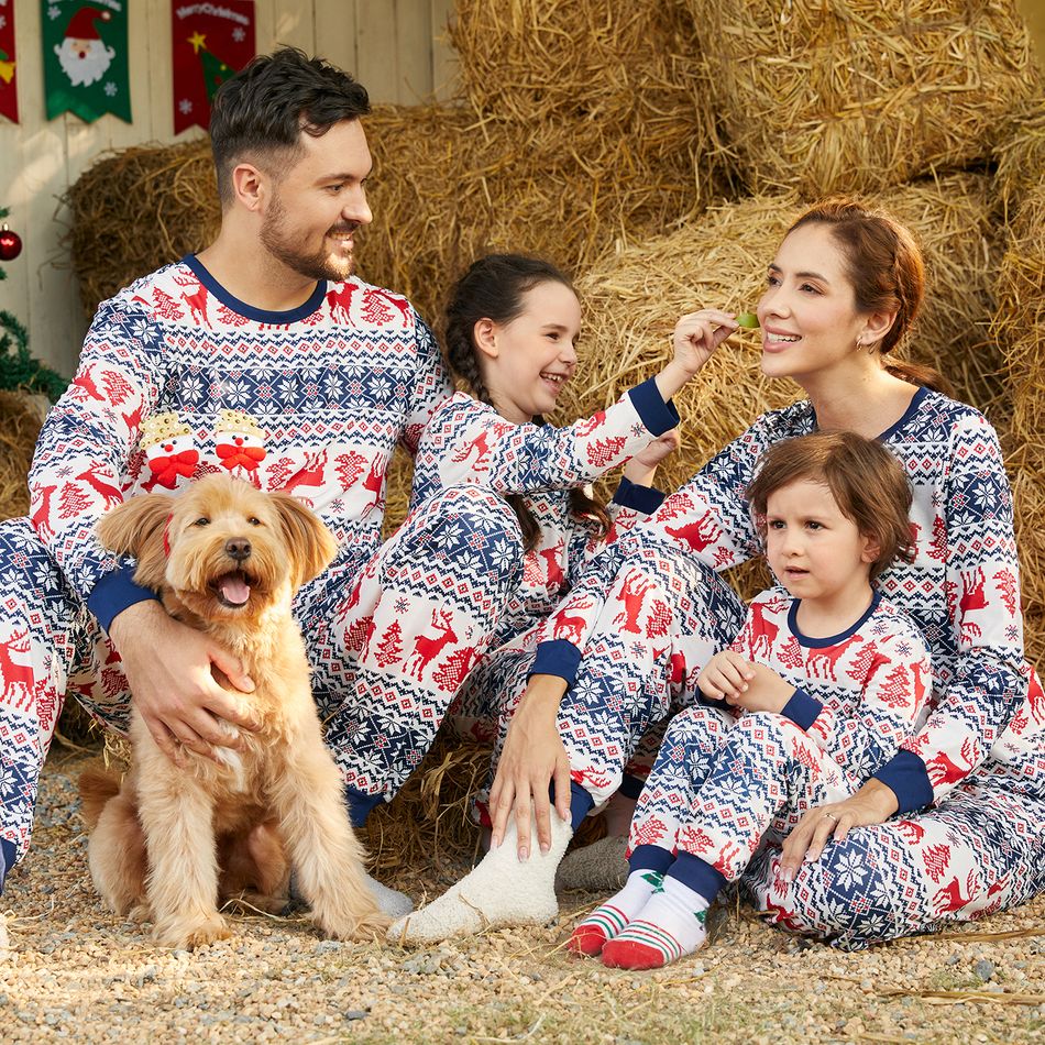 Christmas Family Matching Allover Print Long-sleeve Pajamas Sets (Flame Resistant) BLUEWHITE big image 3