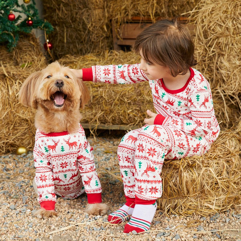 Christmas Reindeer and Snowflake Patterned Family Matching Pajamas Sets(Flame Resistant) Red/White big image 3