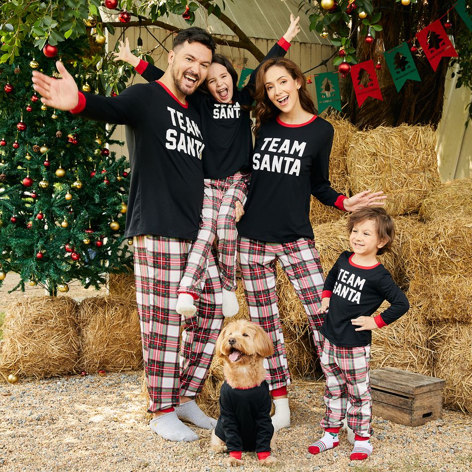 Christmas Family Matching Letter Print Black Long-sleeve Plaid Pajamas Sets (Flame Resistant) Black big image 3