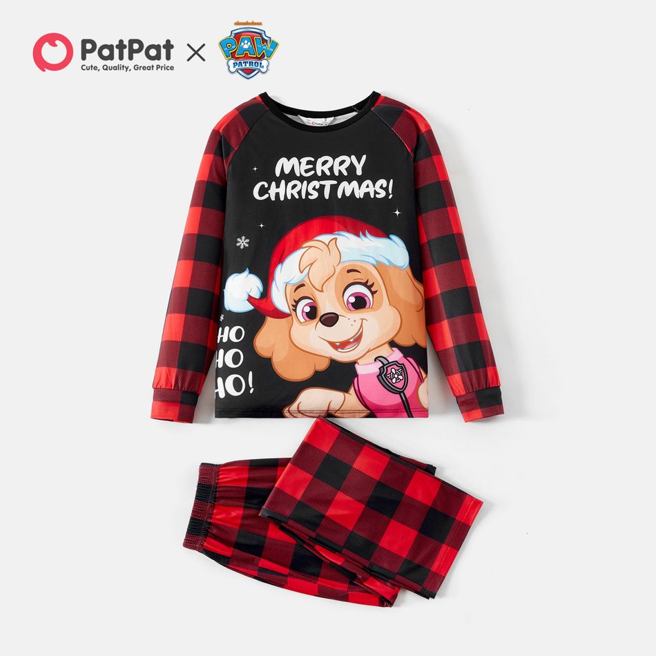 PAW Patrol Family Matching Christmas Red Plaid Long-sleeve Cartoon Graphic Pajamas Sets (Flame Resistant) redblack big image 5