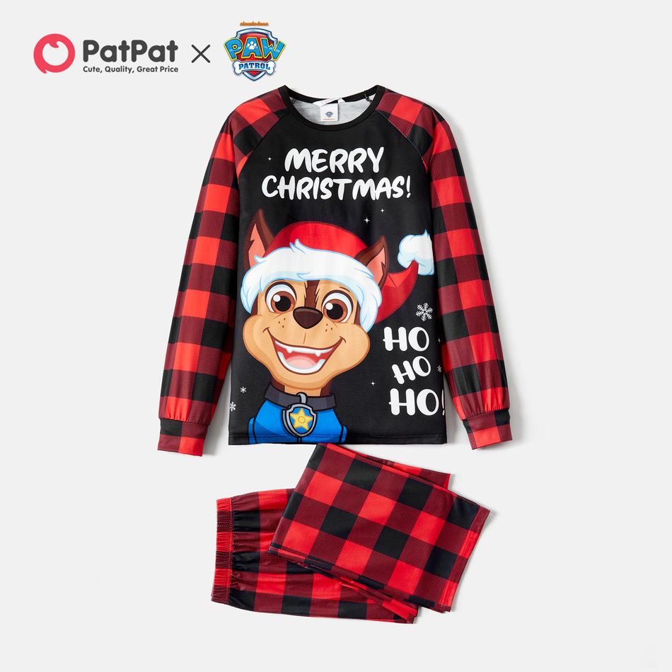 PAW Patrol Family Matching Christmas Red Plaid Long-sleeve Cartoon Graphic Pajamas Sets (Flame Resistant) redblack big image 2