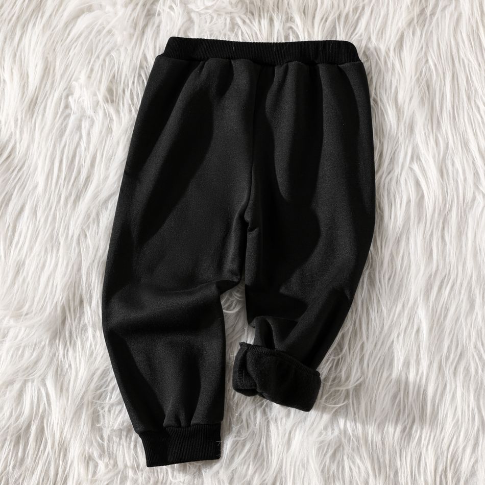 Toddler Boy Basic Solid Color Fleece Lined Elasticized Pants Black big image 2