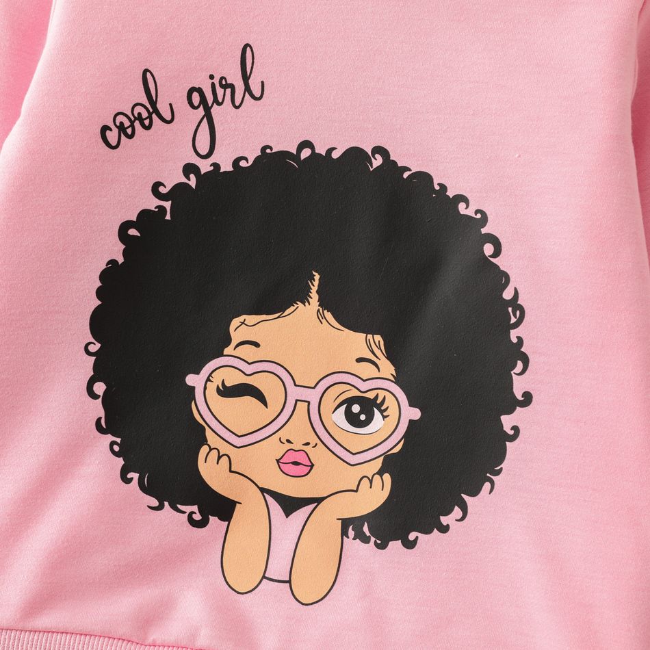 2pcs Toddler Girl Character Print Pink Hoodie Sweatshirt and Colorblock Pants Set Pink big image 3