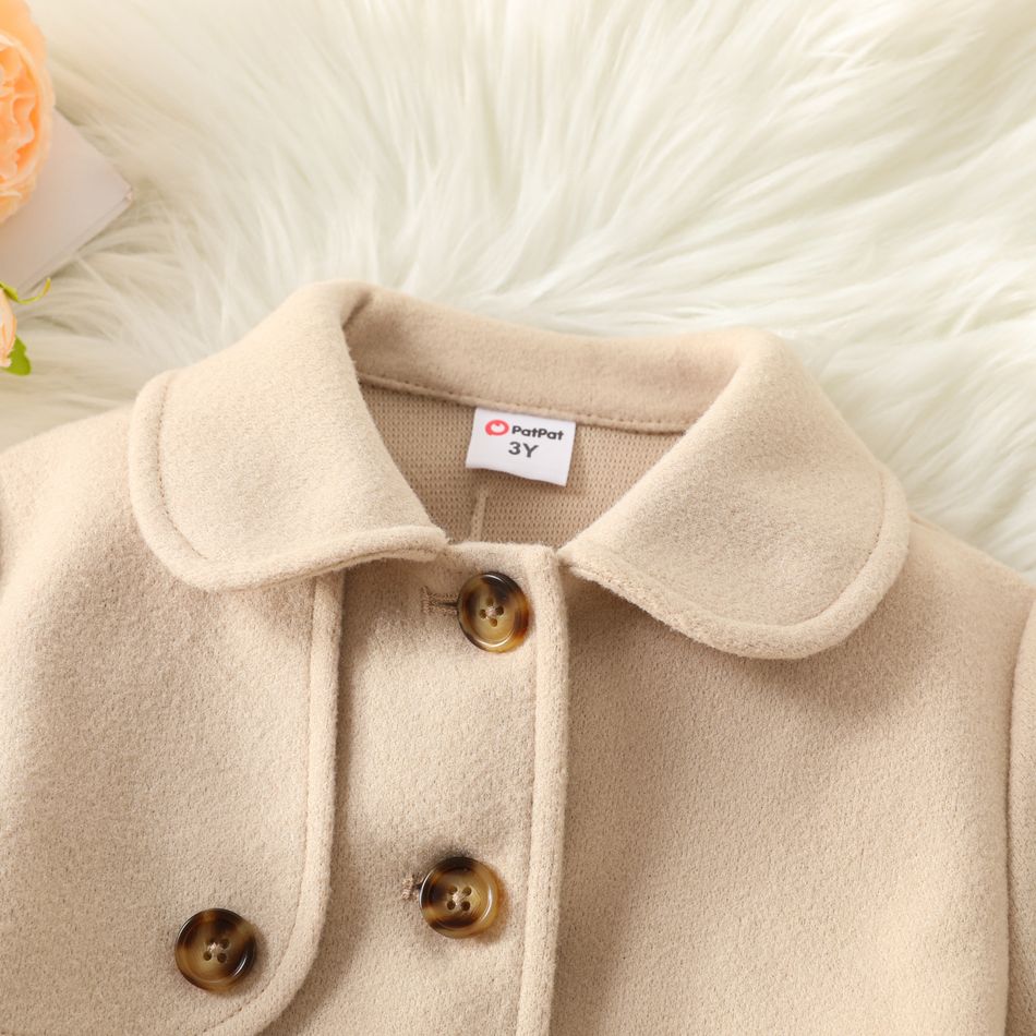 Toddler Girl Lapel Collar Button Design Blend Coat lighttan big image 2