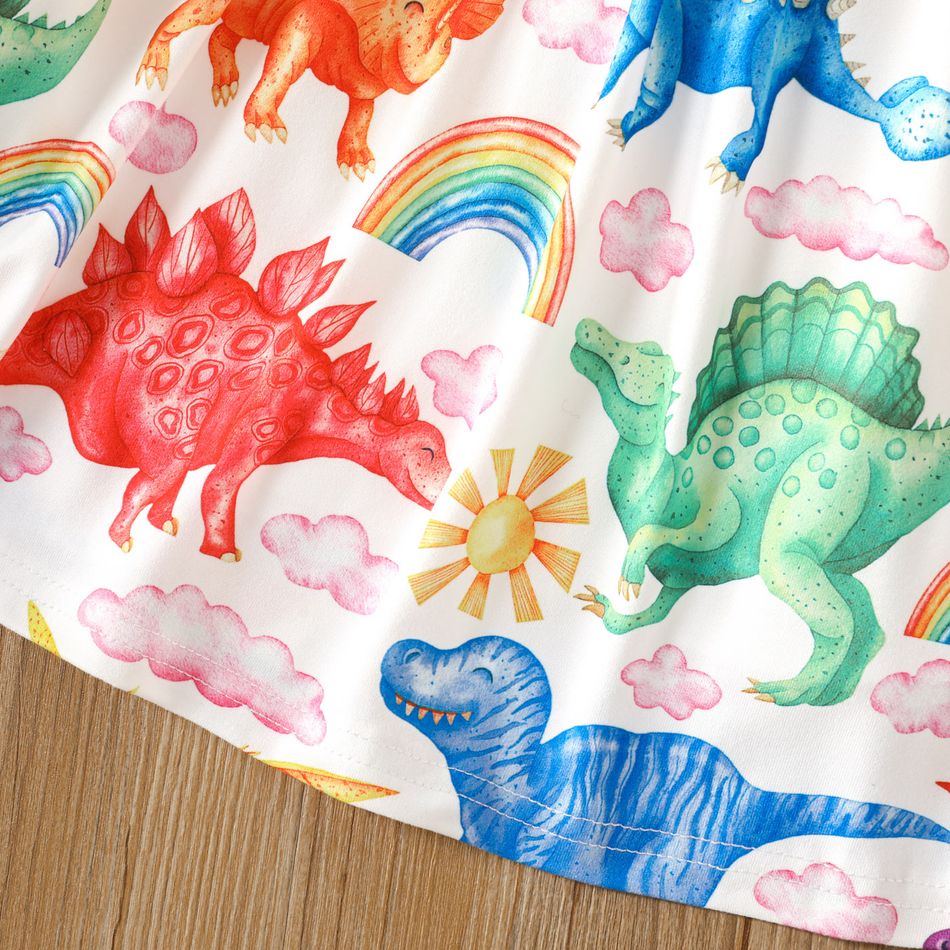 2pcs Toddler Girl Dinosaur Print Sleeveless Dress and Ruffled Cardigan Set Pink big image 5