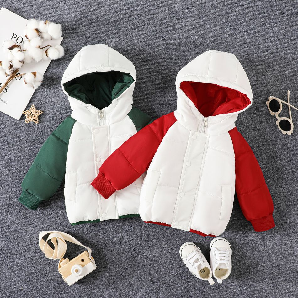 Baby Boy/Girl Colorblock Raglan-sleeve Thickened Thermal Coat Green/White