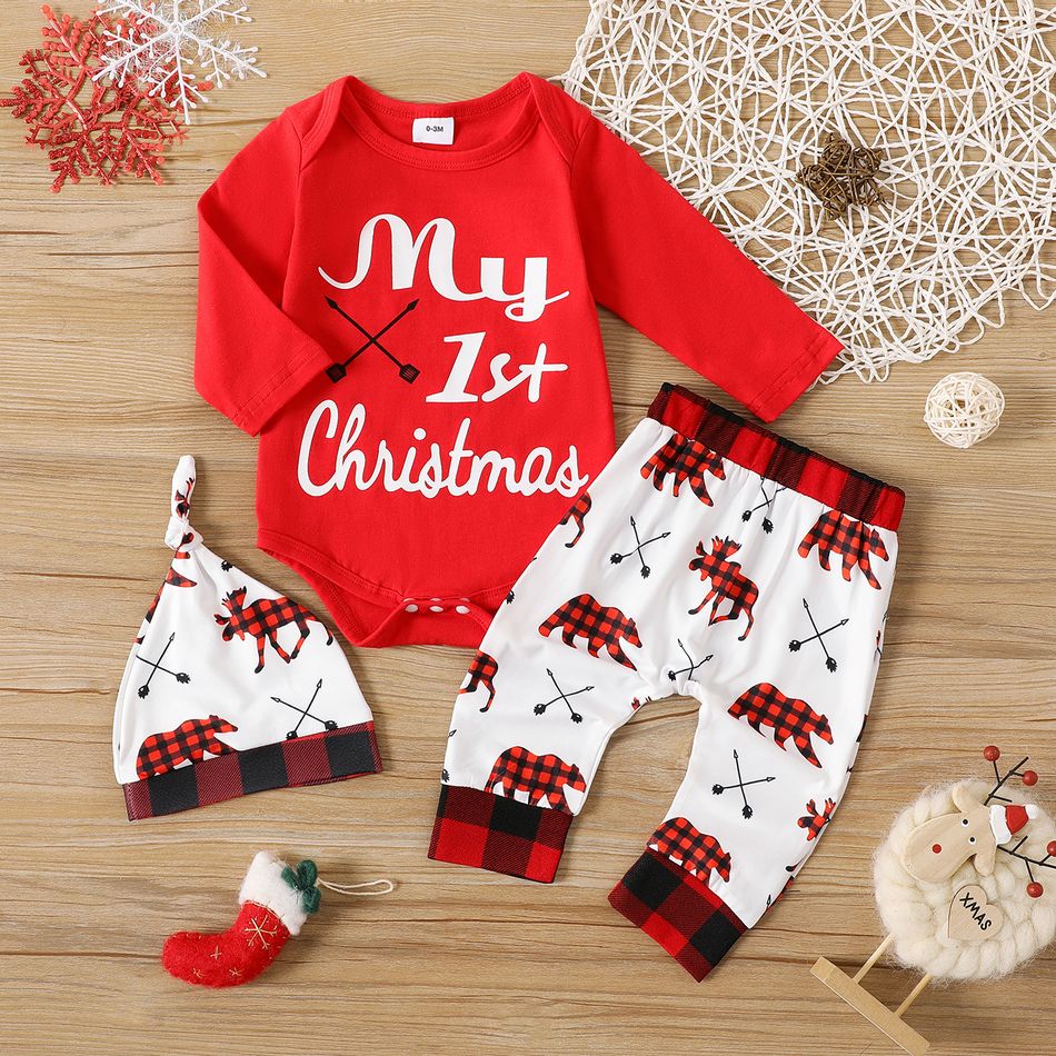 Christmas Baby Boy/Girl 100% Cotton Long-sleeve Graphic Print Dress/Set Red big image 6