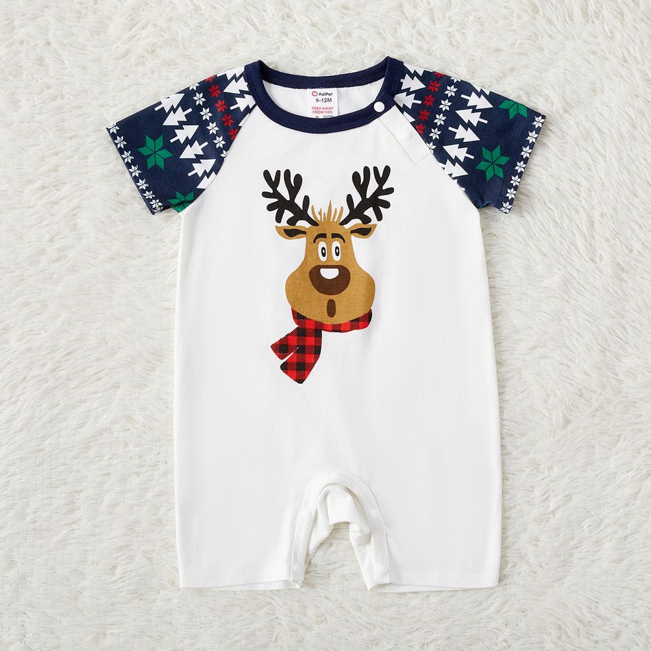 Christmas Family Matching Short-sleeve Deer Graphic Allover Print Pajamas Sets (Flame Resistant) blueblack big image 10