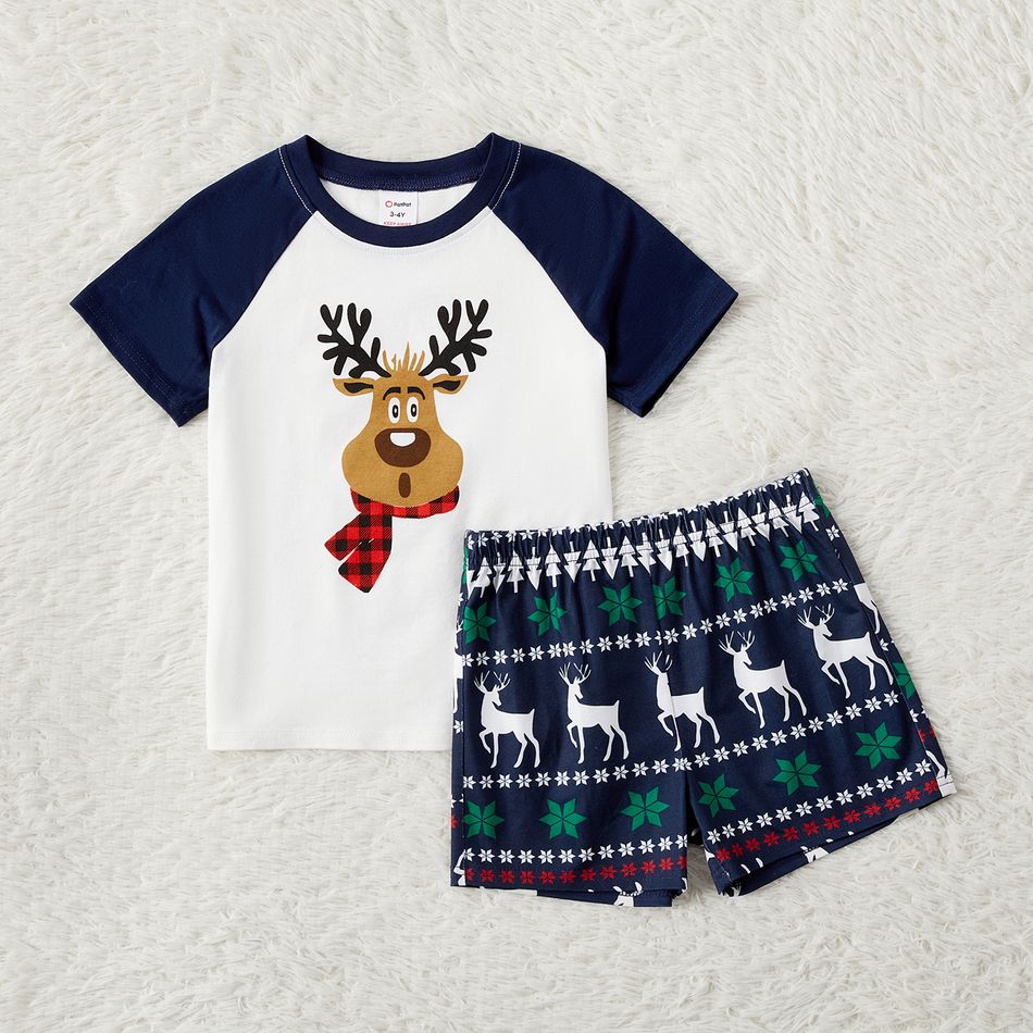 Christmas Family Matching Short-sleeve Deer Graphic Allover Print Pajamas Sets (Flame Resistant) blueblack big image 9