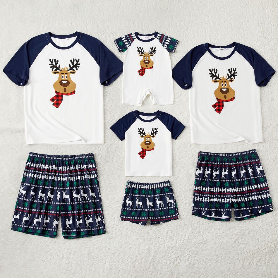 Christmas Family Matching Short-sleeve Deer Graphic Allover Print Pajamas Sets (Flame Resistant) blueblack