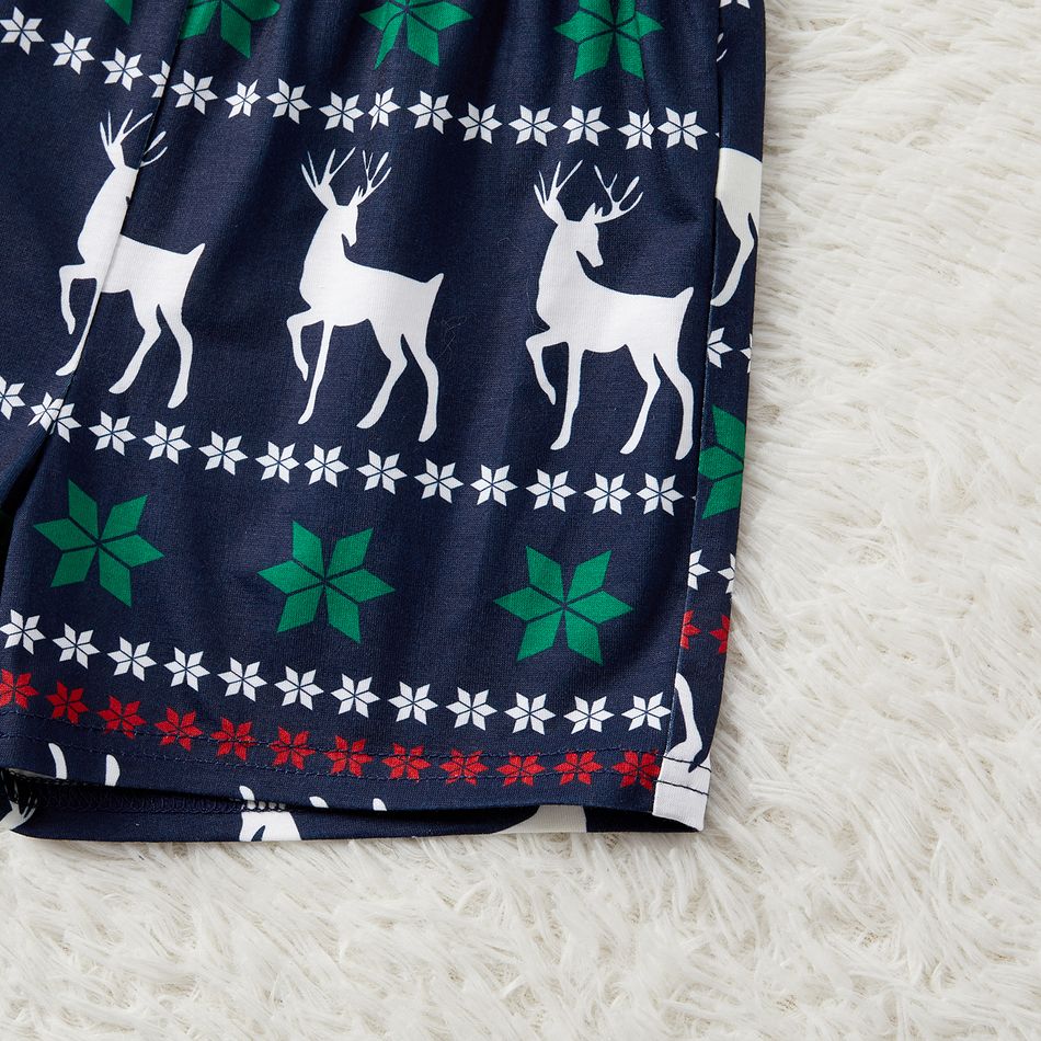 Christmas Family Matching Short-sleeve Deer Graphic Allover Print Pajamas Sets (Flame Resistant) blueblack big image 7