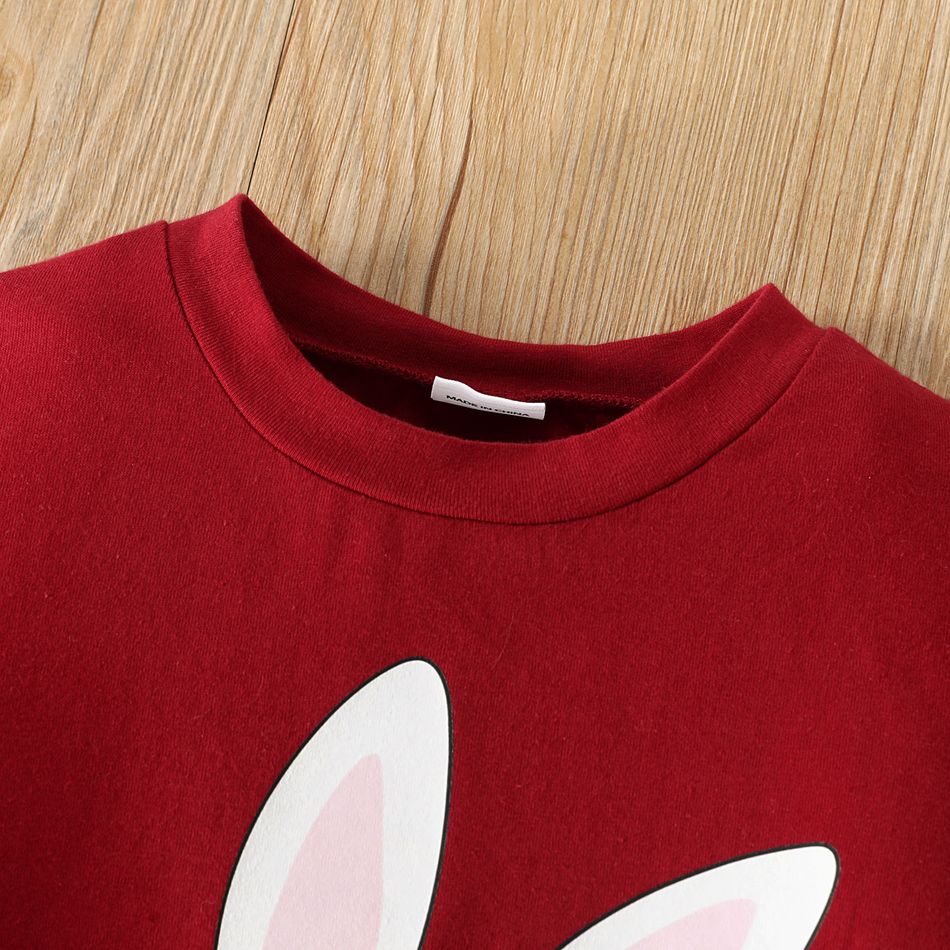2pcs Toddler Girl Rabbit Print Pullover Sweatshirt and Leopard Print Leggings Set WineRed big image 4